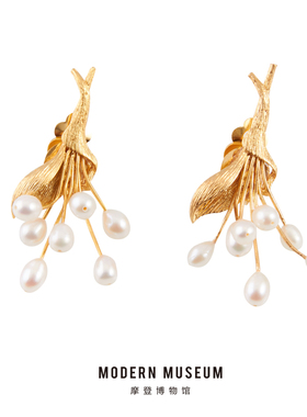 MODERNMUSEUM摩登博物馆原创设计铜镀金手工珍珠耳夹女生耳饰送礼