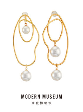 MODERNMUSEUM摩登博物馆原创设计不对称珍珠系列AB款抽象曲线耳环