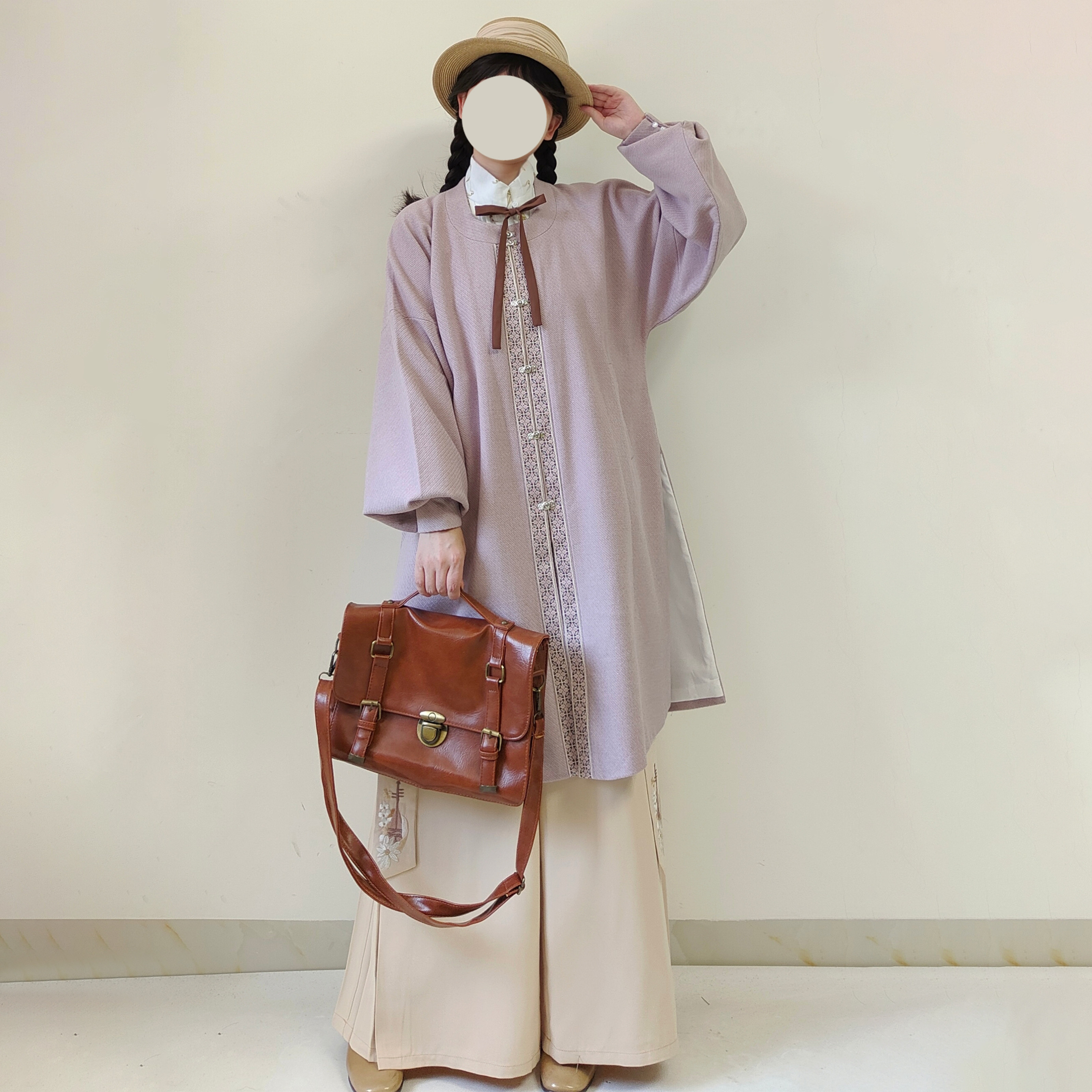【观止织造｜林雾】明制汉服元素圆领对襟长袄毛呢大衣时尚日常风