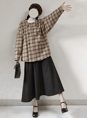 【观止织造｜橡果】唐制圆领袄交窬裙毛呢格子大衣日常秋冬汉服