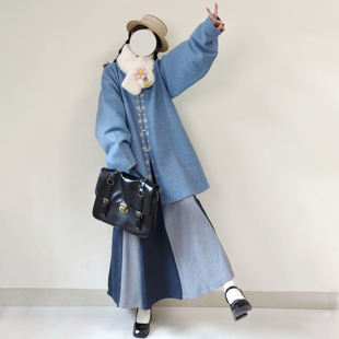 【观止织造｜蓝绒】明制汉服圆领对襟袄交窬裙中长绣花蓝色日常冬