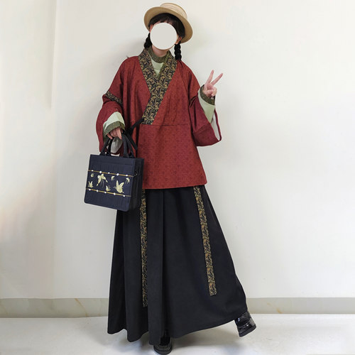 【观止织造｜猫猫妙妙】晋制汉服晋襦曲领襦阔腿裤印花灯芯绒秋冬