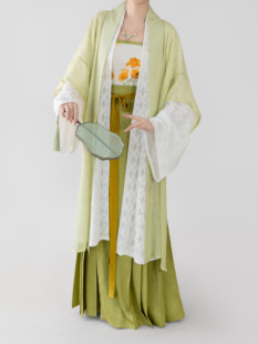 【观止织造｜月见草】宋制汉服长干寺绿色对襟长衫百迭裙春夏文艺