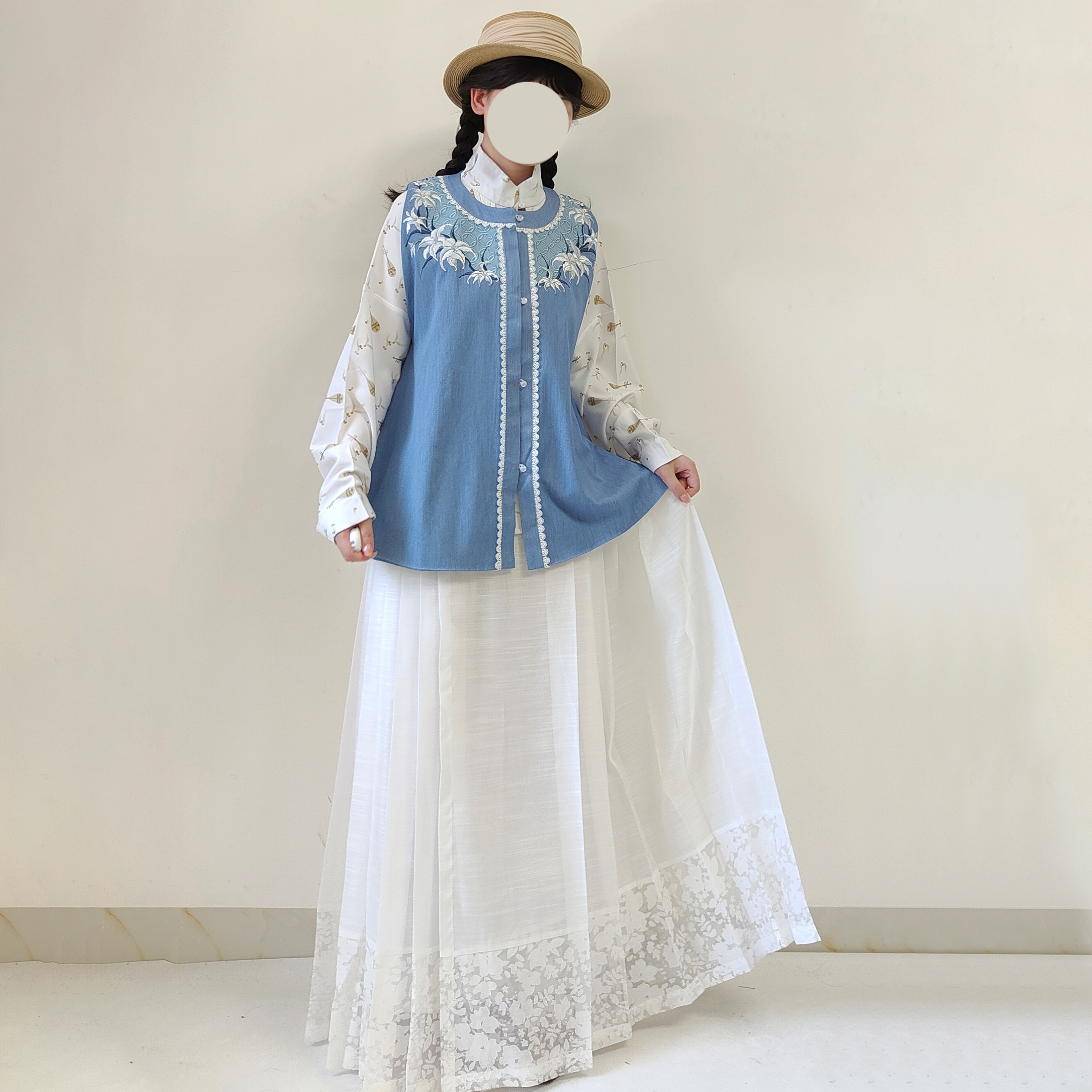 【观止织造｜百合】明制汉服圆领比甲绣花牛仔蓝人棉文艺日常百搭图片