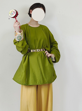【观止织造｜绿栀】唐制圆领袍灯笼裤团花绿色日常休闲宽松文艺风