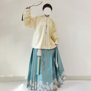 【观止织造｜云眠】明制汉服竖领对襟短袄薄绒毛绒边鹅黄日常简约