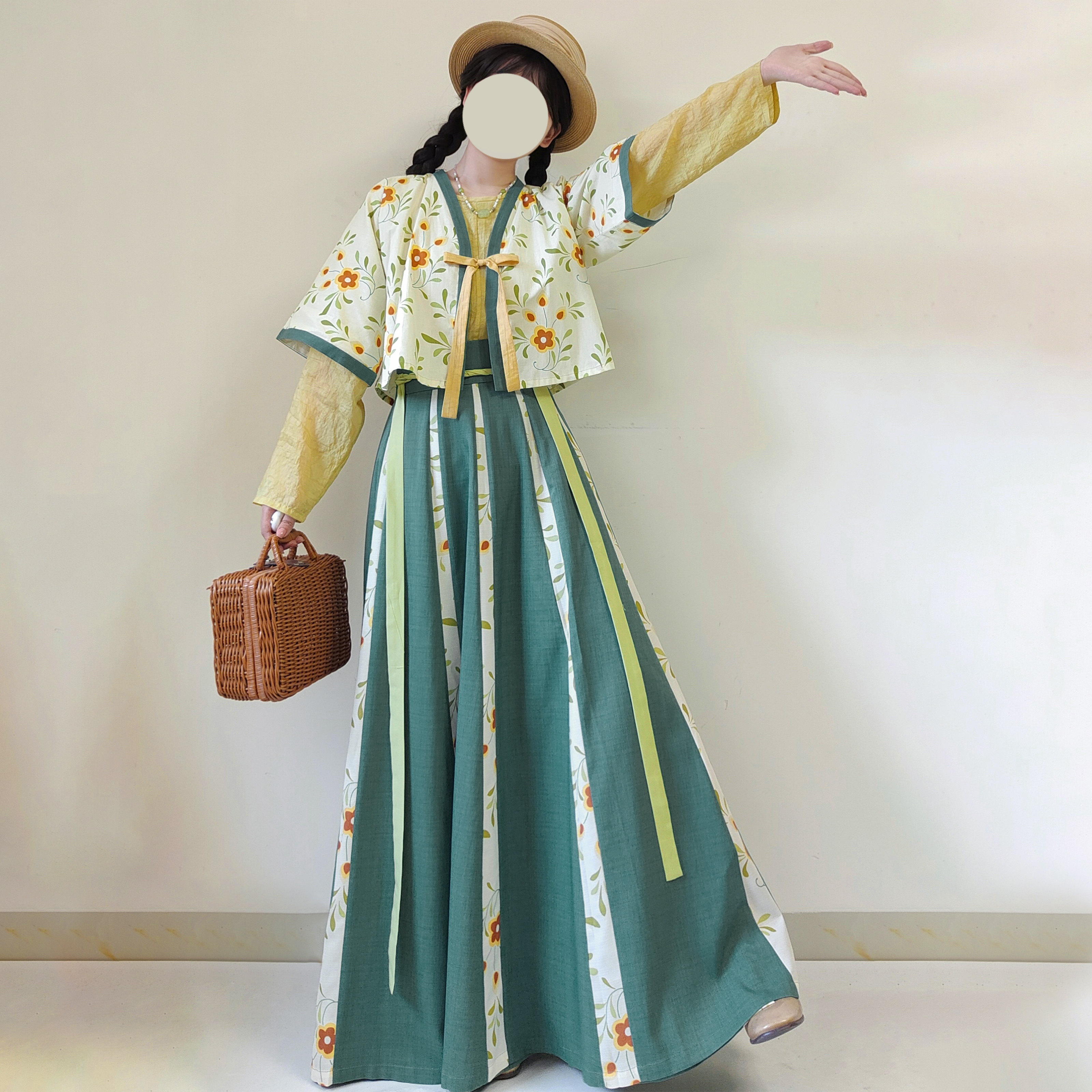【观止织造｜花铃】唐制汉服唐背子垂领衫交窬裙棉天丝绿日常春夏