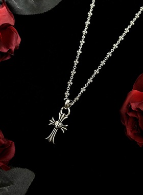 十字花链爱心十字长链泰银做旧项链