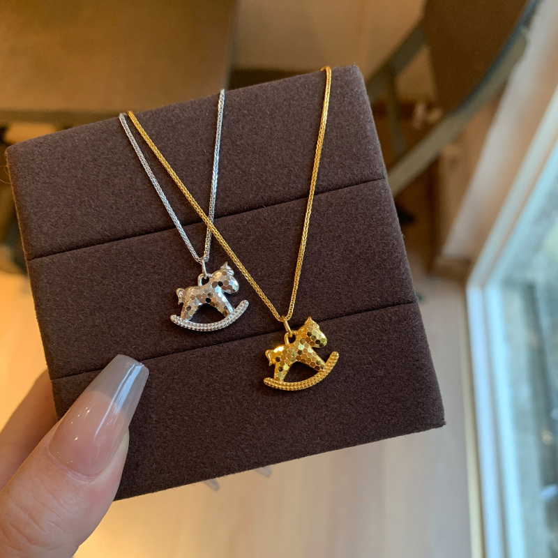 精工碎冰冰摇摇马项链925银波光粼粼旋转木马吊坠颈链