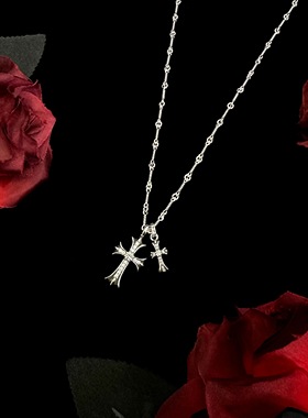 做旧泰银双十字项链不掉色百搭时尚毛衣链