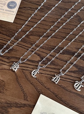 26个字母竹节链梵文吊坠项链百搭个性锁骨毛衣链