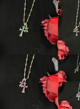 复古双十字项链泰银做旧不掉色百搭气质锁骨毛衣链