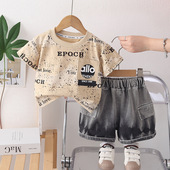 短裤 男童夏装 洋气字母短袖 2026新款 两件套婴儿童小孩衣服 套装