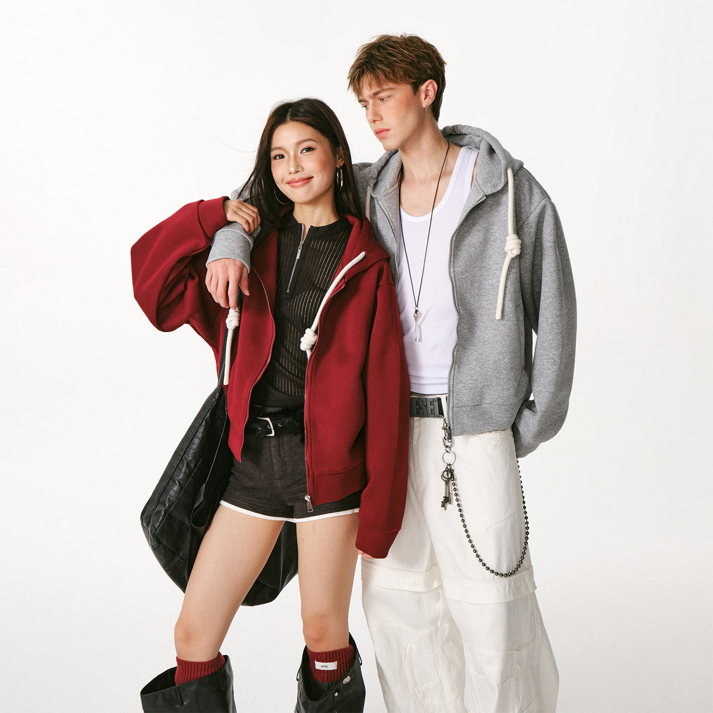 SCPD重磅纯色拉链连帽卫衣女男秋冬宽松休闲cleanfit高级感外套