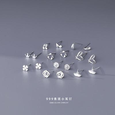 正品S999足银通体纯银耳钉四叶草