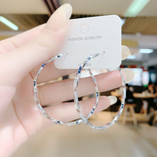 银耳环s925纯银针耳圈夸张6cm大耳圈韩国气质个性 网红耳饰女 时尚