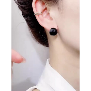 奥特莱斯折扣店撤柜黑色相思豆耳扣耳环纯银女配饰防过敏9999正品