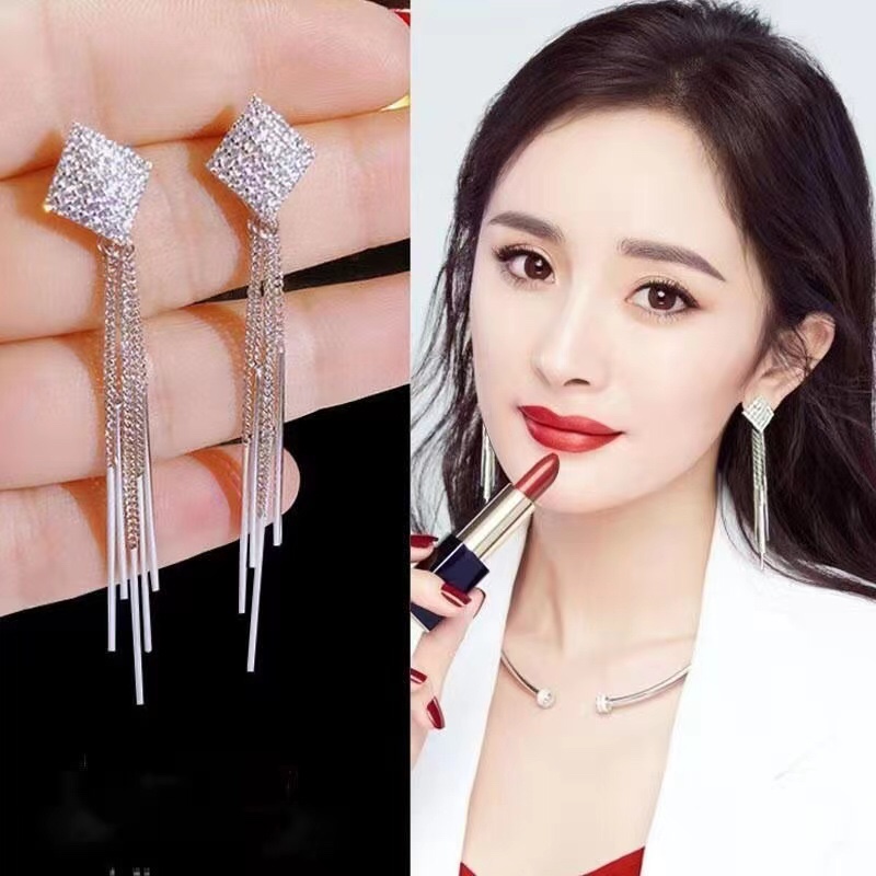 999纯银针耳环女长款流苏耳饰