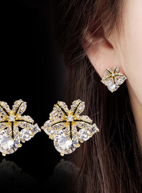 2026新款百合花朵耳钉银耳环925银针个性气质长款耳坠简约ins耳饰