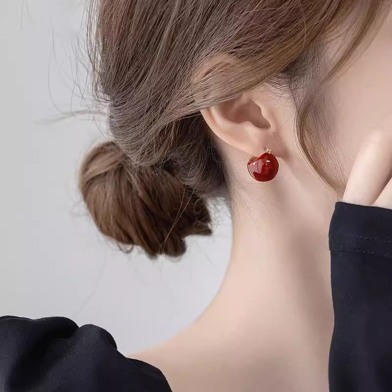 法国红色轻奢耳环高级感2025新款爆款耳扣耳钉纯银女小众独特耳饰,饰品/流行首饰/时尚饰品新,耳钉,淘宝优惠券,粉丝福利购,淘宝优惠卷