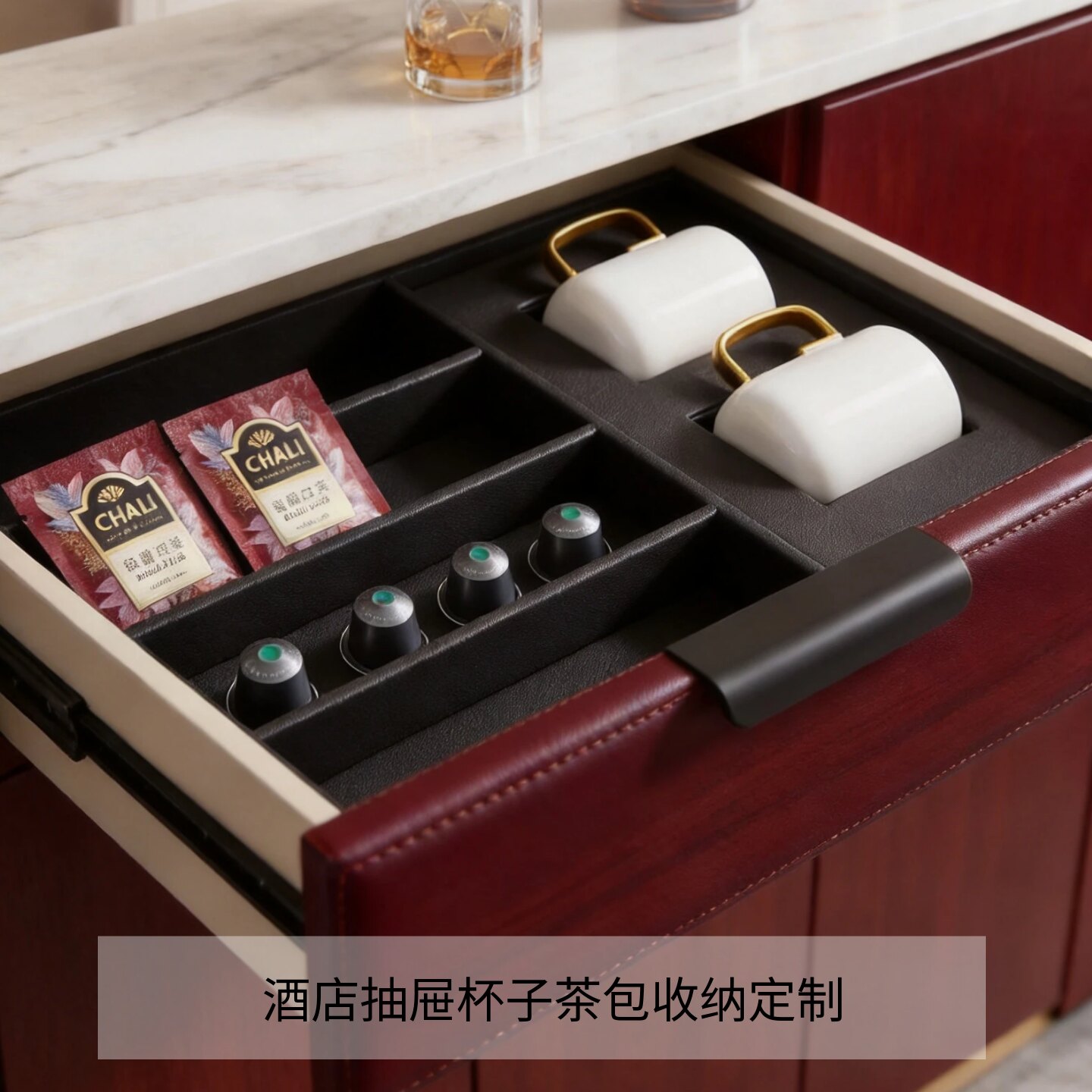 定制抽屉内酒杯茶杯收纳盒图片