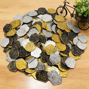 儿童海盗塑料仿真金币玩具加勒比宝藏主题装 饰角色扮演寻宝藏道具