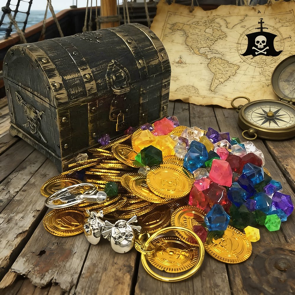 海盗主题宝藏套装儿童玩具金币宝石密室装饰过家家游戏仿真币道具