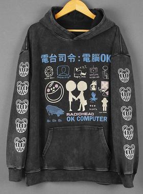 Radiohead电脑OK电台司令水洗纯棉宽松印花日常休闲复古连帽卫衣