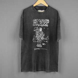 Sleep石人厄运摇滚金属乐队周边水洗纯棉短袖 宽松正肩男T恤Shirt