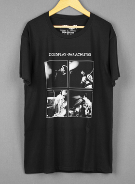 Coldplay Parachutes 酷玩乐队欧美摇滚纯棉短袖正肩黑白印花T恤