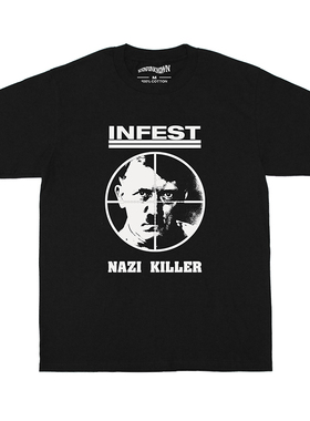 Infest Nazi Killer 欧美硬核朋克乐队纯棉黑色圆领短袖休闲男T恤