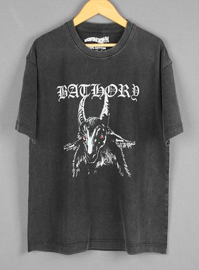 Bathory黑金属朋克Quorthon纯棉美式长袖短袖水洗黑暗恶魔山羊T恤