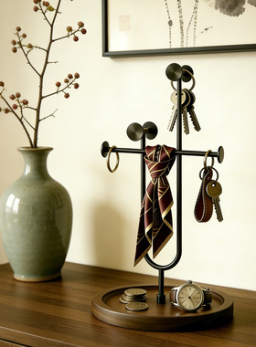 实木装饰摆件桌面钥匙收纳挂架入门门玄关置物架高级木质首饰托盘