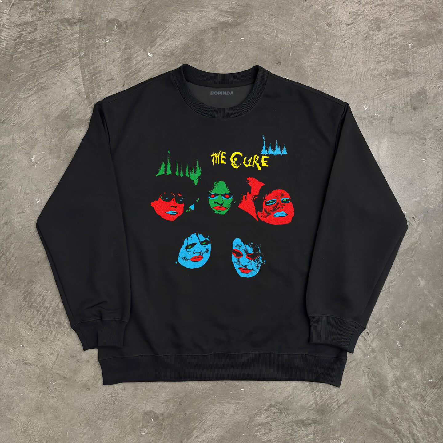 不谈钱只谈元彩色人脸印花圆领卫衣男士美式复古宽松百搭韩版休闲