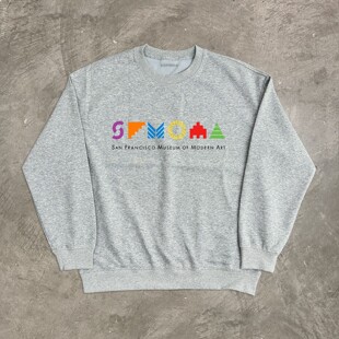 BOPINDA 2026春秋麻灰色圆领卫衣男彩色几何图形印花宽松潮流上衣