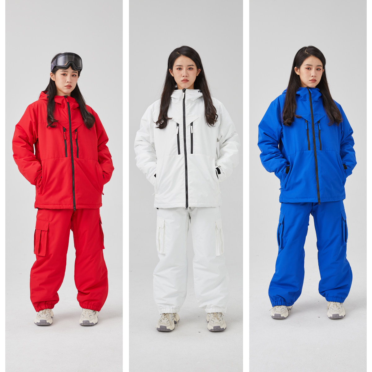 成人滑雪服套装上衣加裤子儿童滑雪服白色加厚防水宽松大码单双板