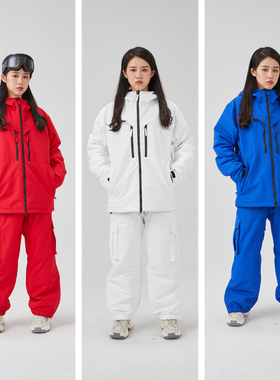 成人滑雪服套装上衣加裤子儿童滑雪服白色加厚防水宽松大码单双板