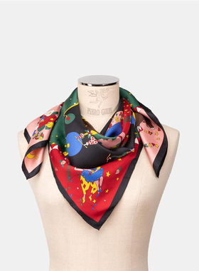 外贸出口意大利PIERO GUIDI品牌马戏团主题真丝正方形方巾丝巾