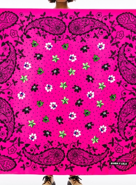 跨境新款西班牙BIMBA Y LOLA 灰色红色花朵防晒仿真丝大方巾