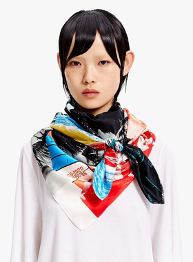 BIMBA YLOLA 春夏可爱动物图案几何抽象潮流图案印花大方巾丝巾画