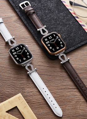 适用苹果手表Apple Watch Series10表带iwatch987654代真皮表带女