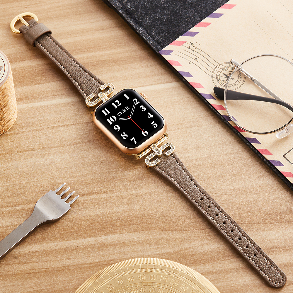 适用苹果手表S10代Apple Watch表带真皮高级感iwatch表带女生细带