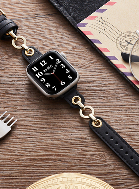 适用AppleWatchSeries10表带新中式皮质创意苹果手表Se表带iwatch
