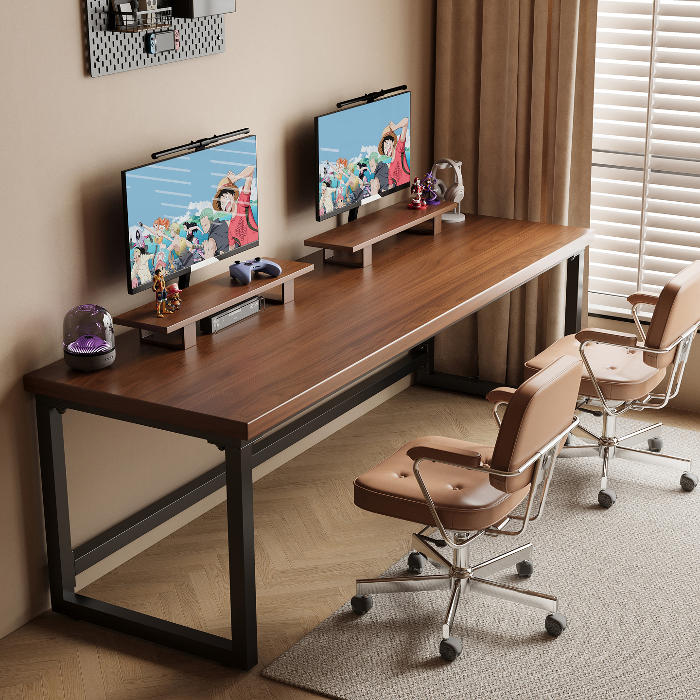 带框实木双人电脑桌办公桌