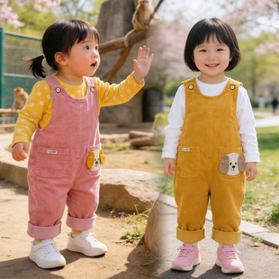 纯棉长裤 男女童休闲灯芯绒春秋可开档婴儿背带裤 宝宝背带裤 26新款