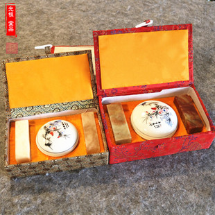 印章锦盒双印石名章对私章朱砂印泥瓷盒瓷缸礼盒金石篆刻随形章盒