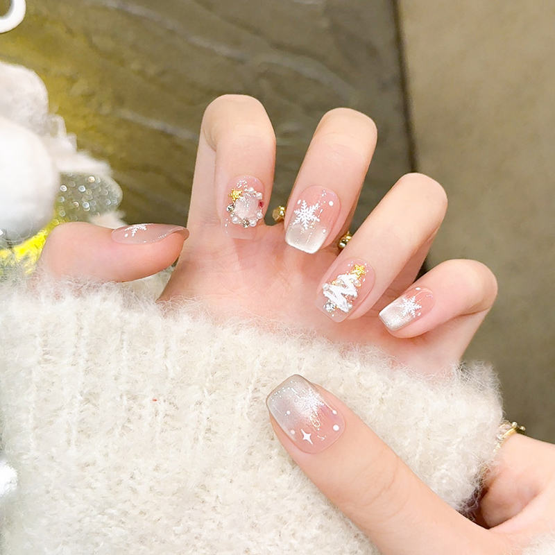 冰雪奇缘猫眼圣诞节穿戴甲短款