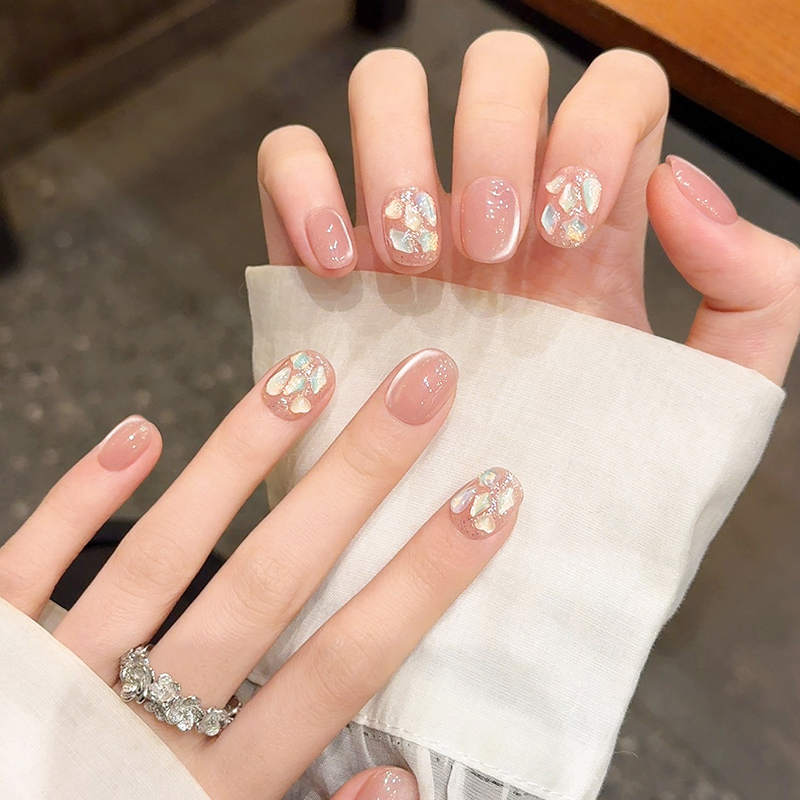 冰透碎钻猫眼美甲穿戴式可拆卸