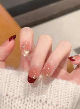 云皙2026新年红色手工穿戴甲中长短款法式猫眼美甲高级感假指甲片