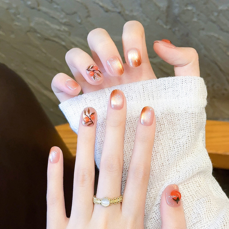 云皙美甲穿戴甲2025新款高级感秋日柿子猫眼纯手工短款假指甲贴片,彩妆/香水/美妆工具,穿戴甲/甲片,淘宝优惠券,粉丝福利购,淘宝优惠卷